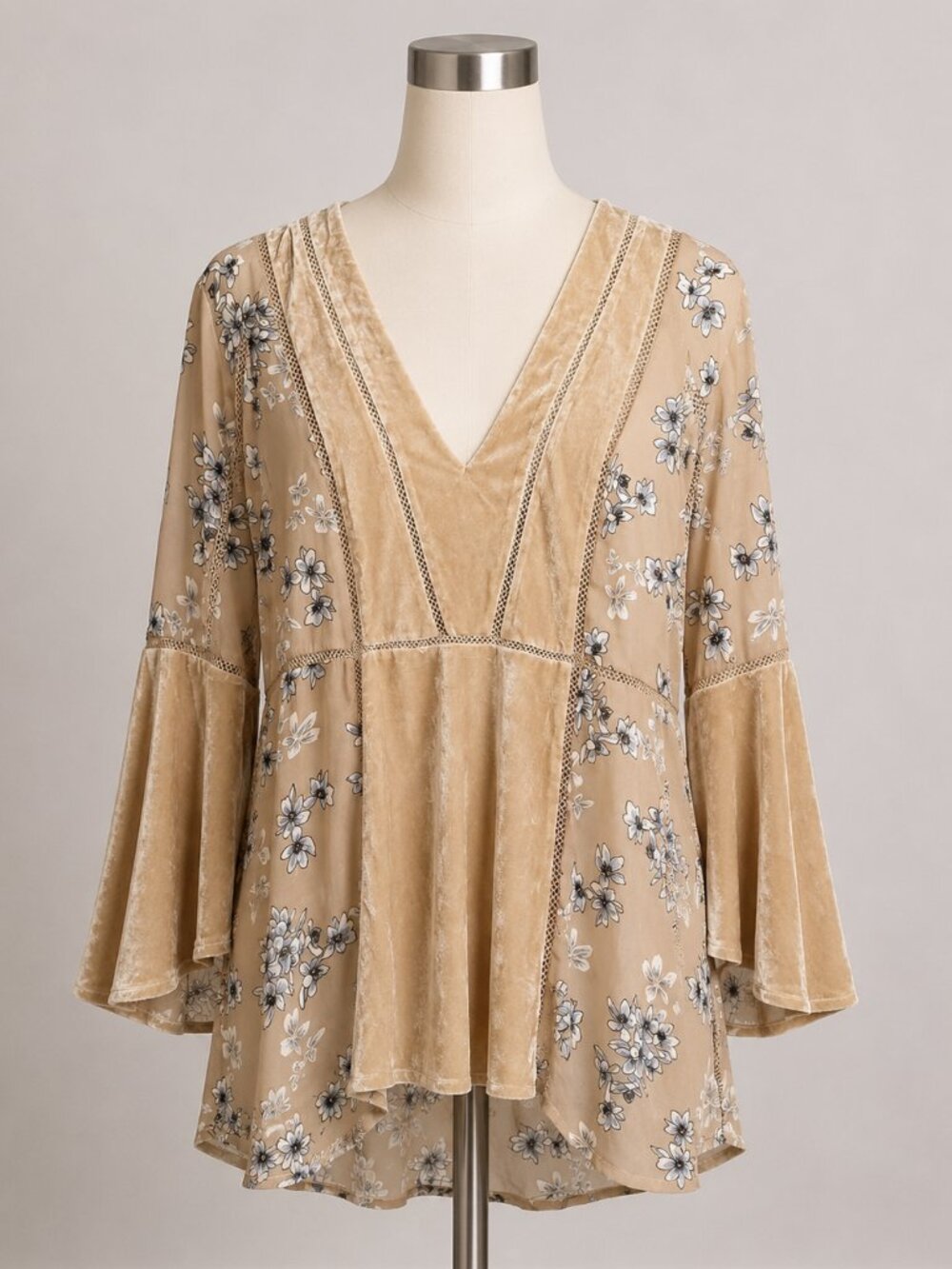 POL Floral Faux Suede Boho Tunic Top Sz Small